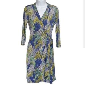 BCBG Adele Floral Print Wrap Long Sleeve Jersey Dress